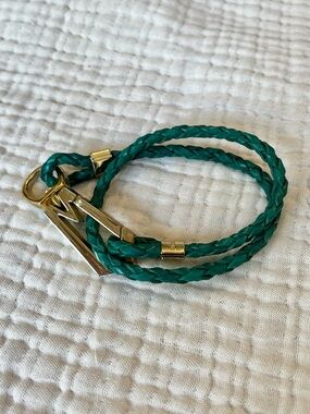 Marc Jacobs Emerald Green & Gold Wrap Logo Latch Braided Leather Bracelet